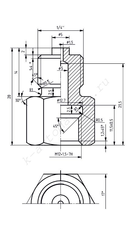 Чертеж переходника с резьбой